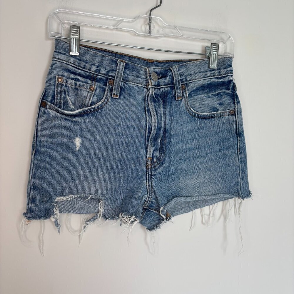 LEVI'S 501 S Button Fly Skinny Shorts Womens 25" Waist Daisy Dukes Raw Edge